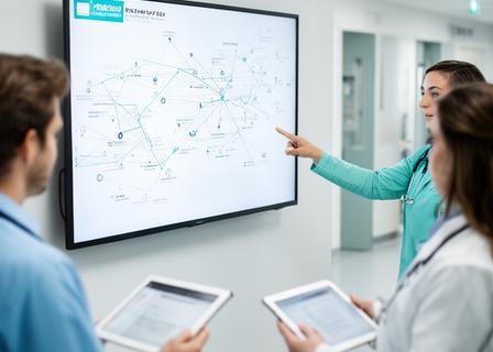 Clinic IT staff reviewing RDM policy mapping on a wall screen in a medical office